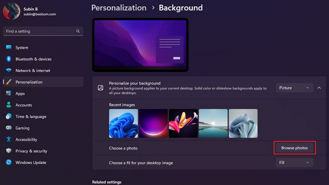 Windows 11లో వాల్పేపర్ కోసం ఫోటోలను బ్రౌజ్ చేయండి